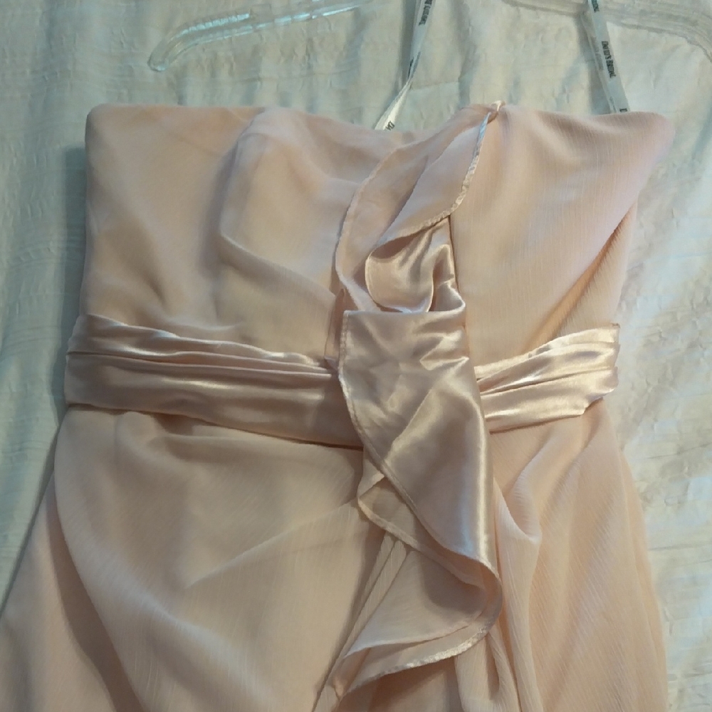 David's Bridal Gold Ruched Strapless Gown